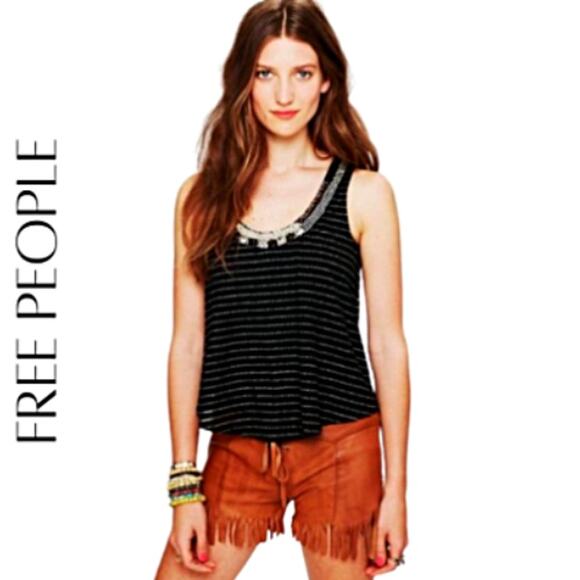 FREE PEOPLE Aztec Louie Black Beaded & Sequined Sleeveless Top, XS - Picture 1 of 10